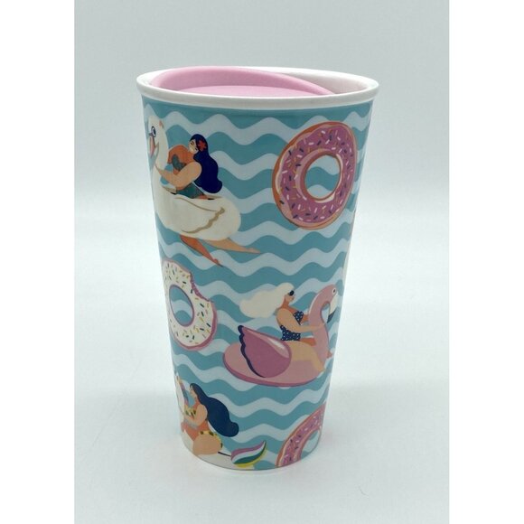 Summer Coffee Drink Tumbler Featuring Curvy Women w Pool Floats Body Positivity - Picture 1 of 7